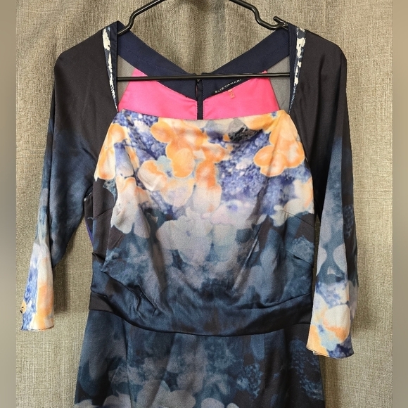 Elie Tahari Vouge 2012 Square Neck Mid Length Silk A Line Floral Dress Size 6 - Picture 3 of 6